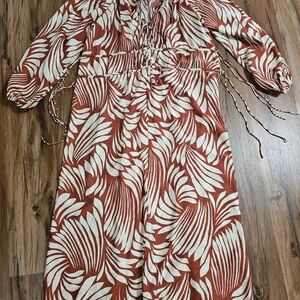 H&M Rust Red and Off White Maxi Dress Size XS